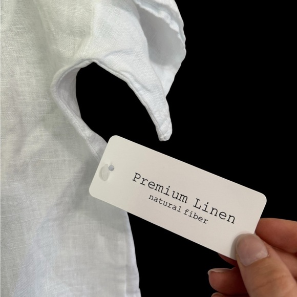 NWT Linen Luv 100% Linen Ivory White Tie-Front V-Neck Blouse - Picture 2 of 10